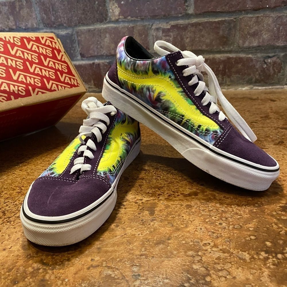 VANS old Skool mysterioso purple and yellow tie dye suede leather sneakers